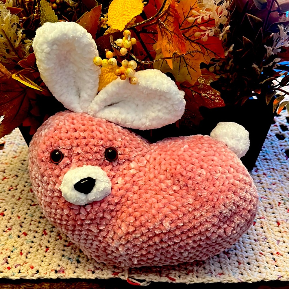 Crocheted Velvet Plush Valentine’s Day Heart Bunny